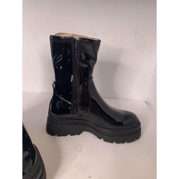 NEW Aldo Boot Bigshot Black Patent Vegan Leather Chunky Platform Sz‎ 6.5 Zip - Picture 3 of 7